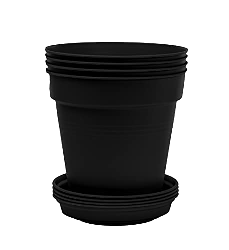 Mintra Garden Pots, 4 Pack Bulk Plastic Plant Pots with Drainage Tray, Round Indoor & Outdoor Decorative Planters with Drain Holes for Flowers, Herbs & Plants, 17cm Diameter – Black, 6.6 in - color: Black, size: 17cm Diameter (6.6in)