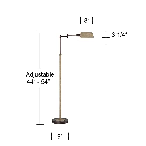 Jenson Bronze and Faux Wood Adjustable Swing Arm 54" Tall Floor Lamp - color: Bronze and Faux Wood