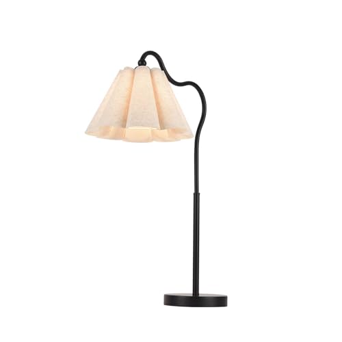Table Lamp with Beige Pleated Linen Shade, Curved Black Metal Base, E26 Socket – 23" Tall Modern Bedside Desk Lamp for Bedroom, Living Room, Office – Bulb Not Included - color: Black