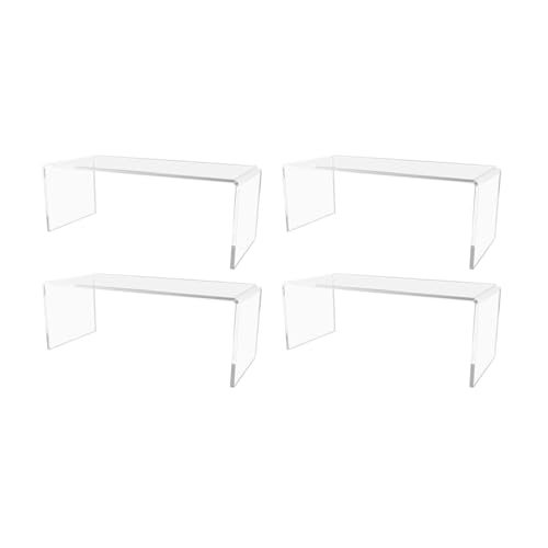 Marketing Holders 4 Pack Clear Acrylic Riser Display Stand 11 Inch Wide by 4.5 Inch Deep by 4 Inch High Elongated Retail Products Bench One Piece Merchandise Showcase Table Decor Platform - size: 11"W x 4"H