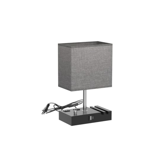 Bedside Table Lamp for Bedroom Nightstand - Stepless Dimmable, 2 AC Outlets - color: Wood Grain, size: 1 Pack