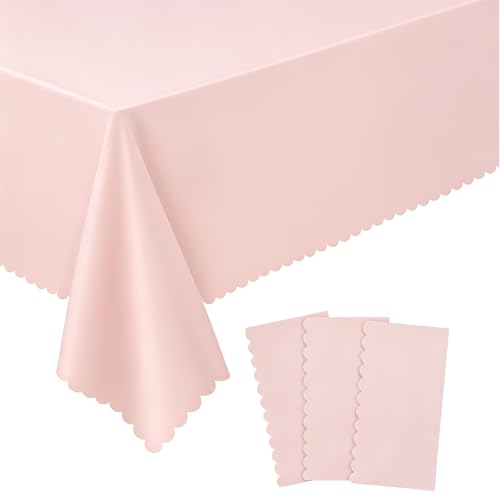 NatNarr 3 Pcs Plastic Light Pink Tablecloths, Scalloped Table Cloths - color: Light Pink, size: 3 Pack
