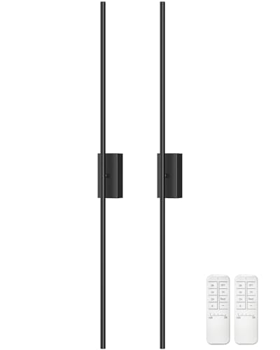 39.4" Wireless Wall Sconces Battery Operated Set of 2, Rechargeable Lamps with Remote, 360° Rotation, 10000mAh, Touch Dimmable Lights for Bedroom, Living Room, Hallway, Black B07YBP205 - color: Black, size: 39.4 Inches