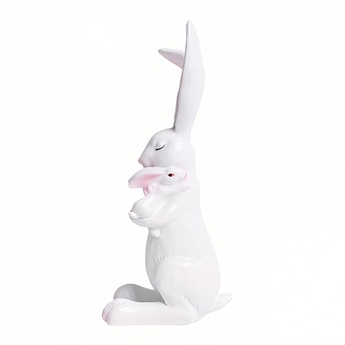 YANGMEI White Resin Easter Rabbit Statue, Snuggling Bunnies with Carrot Easter Figurine, Spring Holiday Tabletop Home Garden Decoratio - color: B