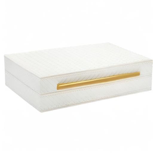Kingflux White Wooden Keepsake Box With Faux Leather and Brushed Gold Handle, Gift and Storage Box for Vanity, Coffee Table, Shelf, Cosmetic, Jewelry Organizer - color: white