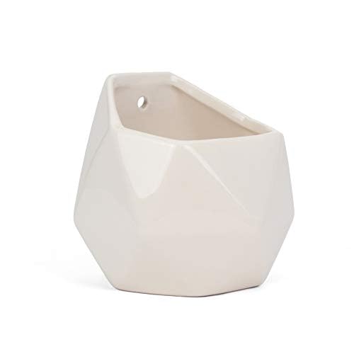 Succulent Wall Planters - Wall Vases - Black Ceramic Wall Mounted Planters - Succulent Plant Pots - Hanging Vases for Living Wall (2 Pack/Geometric/White) - color: Small White Geometric