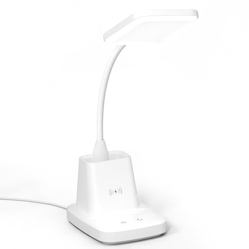 LED Desk Lamp with 10W Wireless Charging & Pen Holder, Snow White - color: Snow White