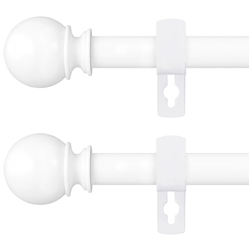 White Curtain Rods for Windows 28-48 Inch,5/8"Adjustable Small Curtain Rod - color: White, size: 28-48"(2 Pack)