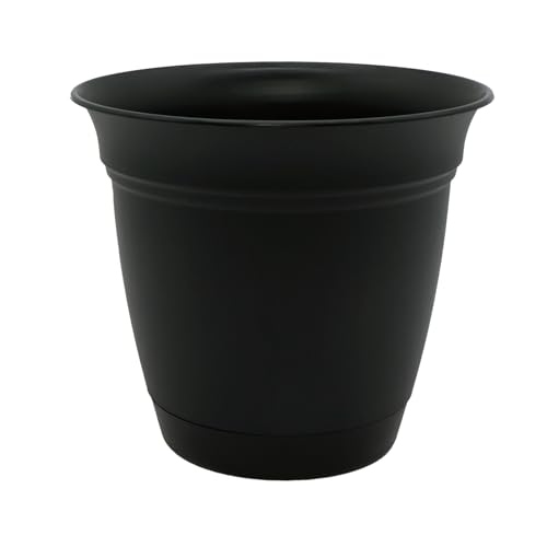 The HC Companies Eclipse Round Planter with Saucer - Outdoor & Indoor Plant Pot with Drainage Holes - Lightweight, UV-Resistant Plastic Pots for Plants, Flowers & Herbs (16" Black, Pack of 1) - size: 16"