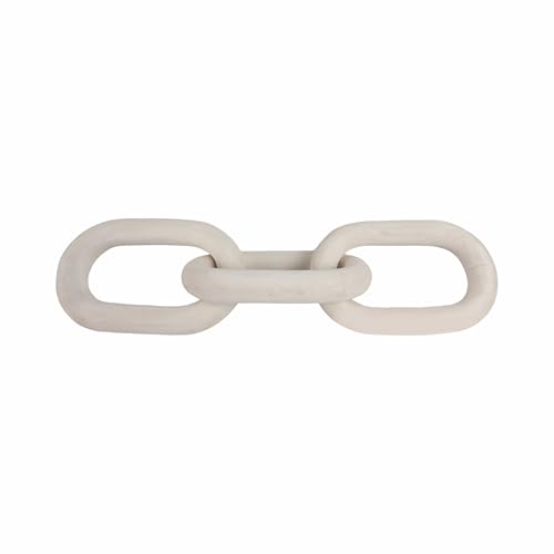 Wooden Chain Link Sculpture for Home Decor - Accent Display for Bathroom, Office, and Living Room - Handcrafted Link for Shelf Styling - Modern Room Coffee Table Decor Ornament, 4", White