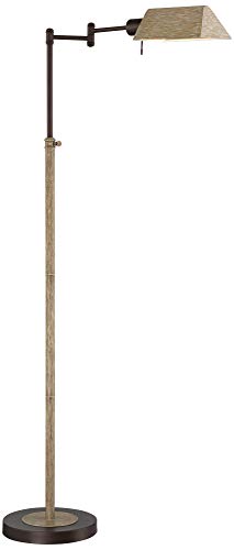 Jenson Bronze and Faux Wood Adjustable Swing Arm 54" Tall Floor Lamp - color: Bronze and Faux Wood