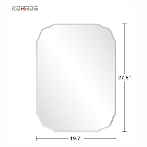 KOHROS Frameless Scalloped Bathroom Mirror, 20" x 28" Vanity Wall Mirror - color: Silver, size: 20"L x 28"W
