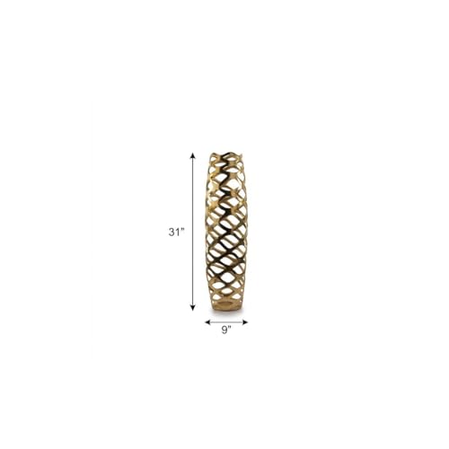 31" Gold Aluminum Pierced Geometric Cylinder Floor Vase