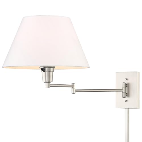 Kira Home Cambridge 15" Modern Swing Arm Wall Sconce with 3-Way Switch - color: Brushed Nickel,White Shade
