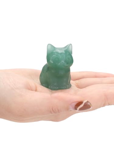 Jovivi Green Aventurine Cat Crystal Figurines Home Decor - color: Green Aventurine