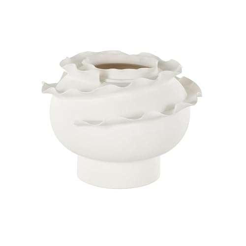 Deco 79 Ceramic Abstract Wide Rounded Floral Inspired Vase with Layered Petals, 12" x 12" x 9", White - color: White, size: 12" x 12" x 9"