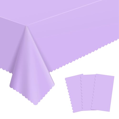 NatNarr 3 Pack Light Purple Tablecloths, Plastic Lavender Table Cloths - color: Light Purple, size: 3 Pack