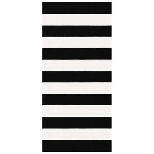 KOZYFLY Black and White Striped Runner Rug 2x4.3 ft Mat Woven Cotton Rug - color: Black and White, size: 2' x 4'3" (Runner)