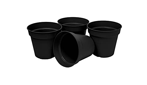 Mintra Garden Pots, 4 Pack Bulk Plastic Plant Pots with Drainage Tray, Round Indoor & Outdoor Decorative Planters with Drain Holes for Flowers, Herbs & Plants, 13cm Diameter – Black, 5 in - color: Black, size: 13cm Diameter (5in)