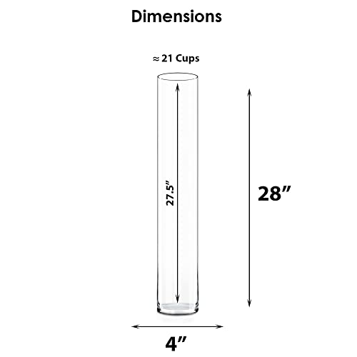 CYS Excel Clear Glass Cylinder Vase (H:28" D:4") | Multiple Size Choices Glass Flower Vase Centerpieces | Hurricane Floating Candle Holder Vase - size: H-28" D-4"