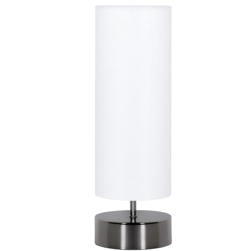 Touch Table Lamp, 3-Way Dimmable Bedside Lamp with Cylinder Fabric Shade - color: White Shade with Black Nickel Base