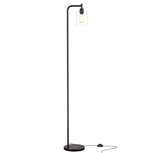 Ziisee Industrial Floor Lamp with Glass Shade - Black, LED Bulbs, Foot Pedal Switch, Easy Assembly - color: Clear-Black