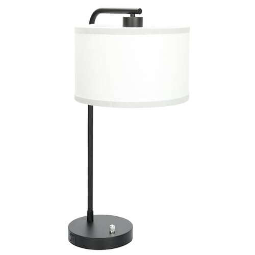 Seaside village Table Lamp for Bedroom with USB C+A Ports, Fully Stepless Dimmable Farmhouse Bedside Lamp Nightstand Light, Tall Reading Desk Lamp for Living Room, Office, 9W LED Bulb Included - color: Black Base with White Shade