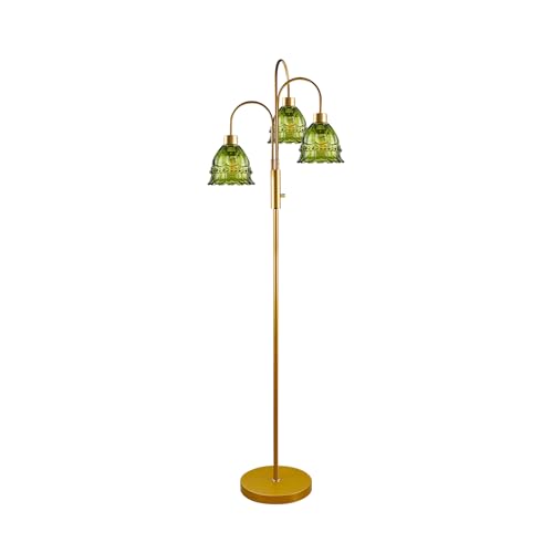 3-Light Glass Floor Lamp Green Shade 70" Gold Dimmable Tall Standing Lamp - color: Green Lace-Gold