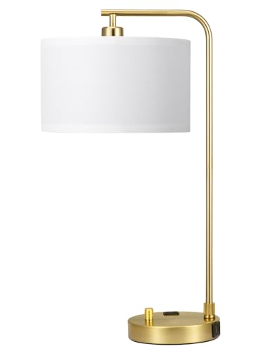 20.7" Gold Table Lamp with USB & Outlet, Fully Dimmable Nightstand Lamp - color: D-White Shade& Gold Base
