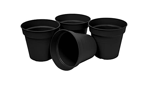 Mintra Garden Pots, 4 Pack Bulk Plastic Plant Pots with Drainage Tray, Round Indoor & Outdoor Decorative Planters with Drain Holes for Flowers, Herbs & Plants, 15cm Diameter – Black, 5.9 in - color: Black, size: 15cm Diameter (5.9in)