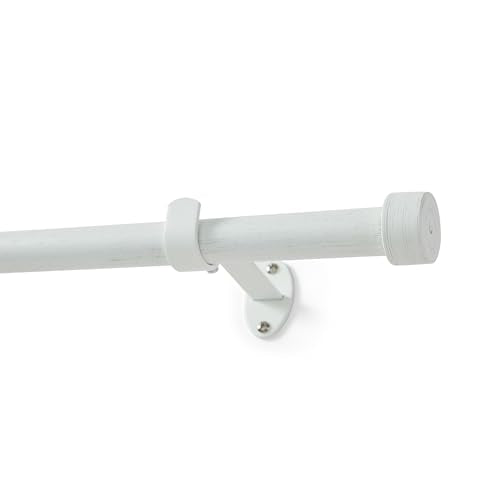 Serena Single Curtain Rod with Contemporary Cap Finial, White - 32"W x 78"L - color: White, size: 32"W x 78"L