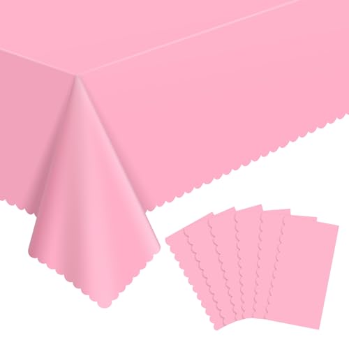 NatNarr 6 Pcs Plastic Pink Tablecloths, Scalloped Rectangle Table Cloths - color: Pink, size: 6 Pack