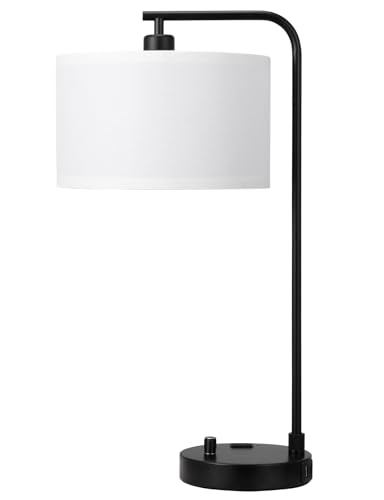20.7" Tall Table Lamp with USB & Outlet, Fully Dimmable Nightstand Lamp - color: B-White Shade & Black Base