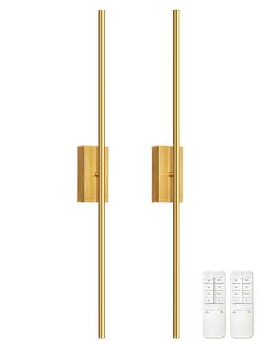 34.6" Wireless Battery Operated Wall Sconces Set of Two,Rechargeable Lamp with Remote, 360° Rotation, 10000mAh Battery, Touch Dimmable Lights for Living Room Hallway Bedroom, Gold D05YBP205 - color: Gold, size: 34.6 Inches