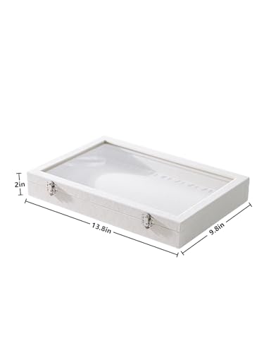 Coward 20 Hooks Necklace Organizer Jewelry Box, Dustproof Necklace Display Holder Case, Beige Velvet Necklace Display Tray Case with Transparent Glass Lid for Women Girls - color: Beige Velvet, size: Necklace Box