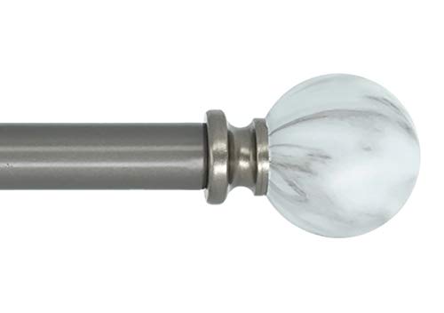 1-Inch Diameter Single Window Treatment Curtain Rod, White Marble Ball Finial, 28-inch to 48-inch Adjustable, Gunmetal - color: Gun Metal, size: 28"-48"
