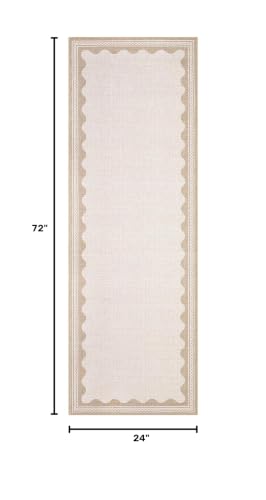 GarveeHome Scalloped 2x6 Runner Rug for Hallway Washable Kitchen Rugs Non Slip Solid Beige Modern Soft Low-Pile Indoor Carpet for Entryway Laundry Room Floor Mats - color: Beige, size: 2' x 6' (Rectangular)