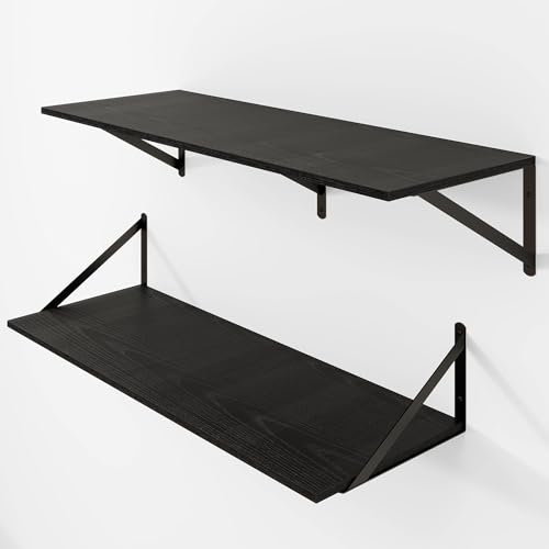 Heimlove 32W x 12D Deep Floating Shelves Set of 2 Black - color: Black With Black Metal Bracket, size: 32Wx12Dx5.8H