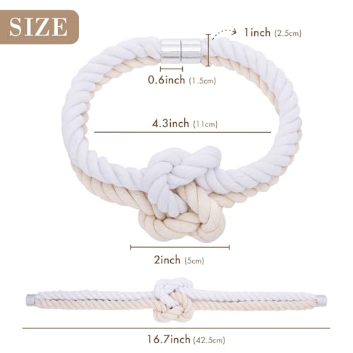 NICEEC Cotton Rope Magnetic Curtain Tiebacks, 2 Pack, Beige & White - color: Beige & White, size: 2 Pack