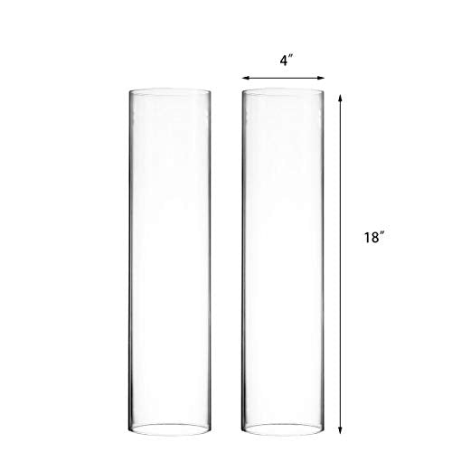 CYS EXCEL 2 PCS (H:18" D:4") Open Ended Glass Hurricane Candleholder Tube Shade | Open Flame Candle Chimney Tube Cover | Bottomless Cylinder - size: 4" wide x 18" tall