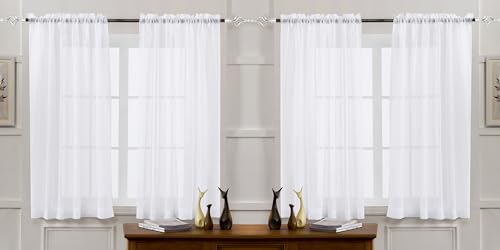 White Sheer Tulle Curtains - 4 Panel Sets, 63 Inch Long, Rod Pocket, for Bedroom & Living Room, 52 W x 63 L - color: White, size: 52"W x 63"L (Pack of 4)