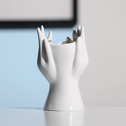 BrownLove Ceramic Face Vase White Flower Vase for Decor Female Form Face Vase Art Vase Modern Decorative Vase Centerpiece for Table Shelf Living Room Office Bedroom - style: Face Vase - Hands Over Face