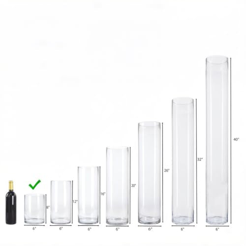 CYS EXCEL Cylinder Clear Glass Vase (H:8" D:6") | Multiple Size Choices Glass Flower Vase Centerpieces | Hurricane Floating Candle Holder Vase - size: H-8" D-6"