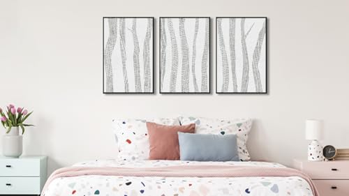 Large Framed Birch Tree Wall Art, Gray Abstract Forest Prints, 24"x36"x3 - color: gray, size: 24" X 36" X 3pcs Framed