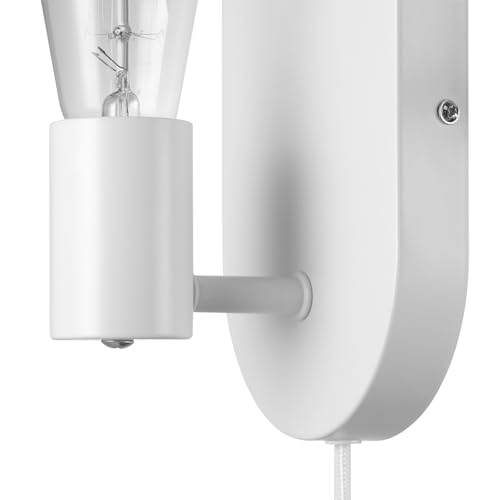 Globe Electric 65000134 1-Light Plug-in or Hardwire Wall Sconce, Matte White, 6ft White Fabric Covered Cord, Inline On/Off Rocker Switch, Bedroom, Living Room, Mounted Lamp - color: Matte White, Linus