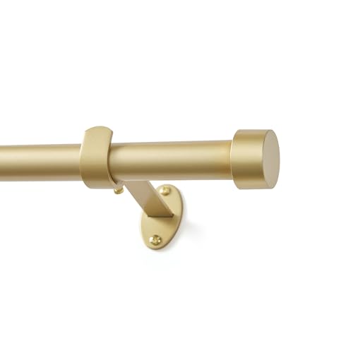Serena Single Curtain Rod with Contemporary Cap Finial, Soft Gold - 32"W x 142"L - color: Soft Gold, size: 32"W x 142"L
