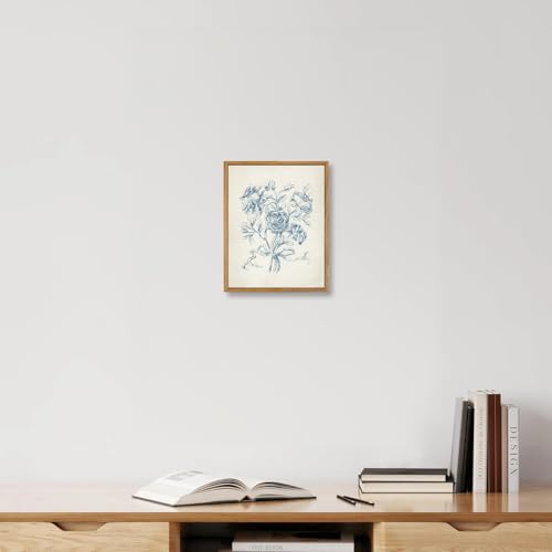 KBKBART Framed Wall Art Neutral Blue Rose Flower Sketch Canvas Prints - color: Blue Rose, size: 10"L x 8"W