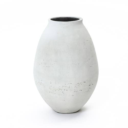 LuxenHome 13" Cement Large Floor Vase, Antique White Rustic Vases - color: White-b, size: 13 Inch