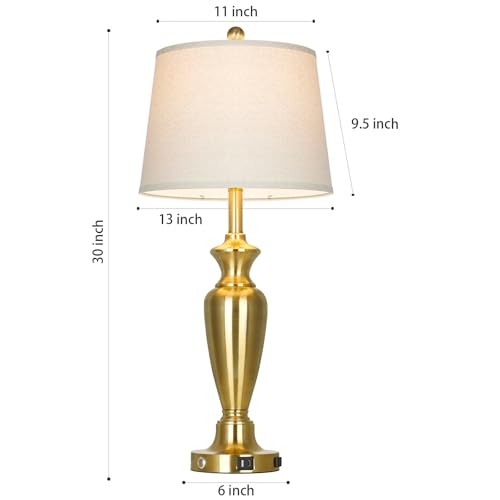 Gold Table Lamp for Living Room Single, 30″ Tall Touch Control Bedside Lamp for Nightstand, 3-Way Dimmable Bedroom Lamp with USB A+C Ports and AC Outlet (1 Pack) - color: Gold - 30"H - 1 Pack