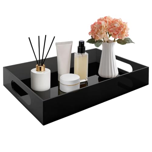 Segbeauty 12x8in Acrylic Coffee Serving Tray with Handles, Black, 3mm Thick - color: Black, size: 12" x 8" x 2"